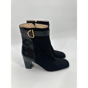 Charles Jourdan Paris Black‎ Textured Ankle Boots with Buckle 7.5